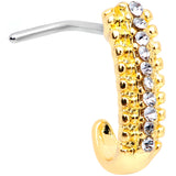 20G 5/16 Clear Gem Gold Tone Texture Faux Hoop L Shaped Nose Ring