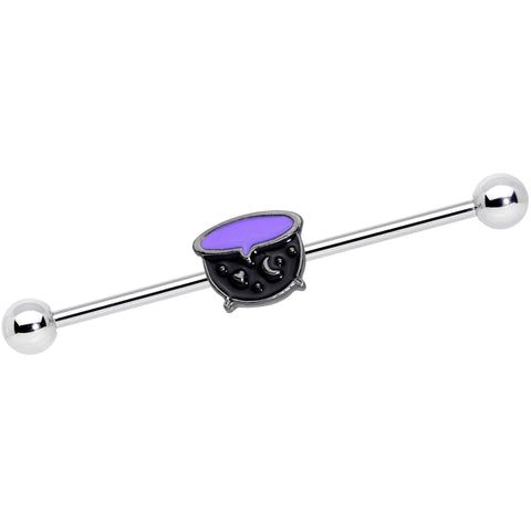 14G Black Purple Witch Cauldron Halloween Industrial Barbell 38mm