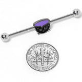 14G Black Purple Witch Cauldron Halloween Industrial Barbell 38mm