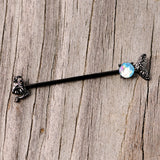14G Black Blue Mermaid Scale Tail Industrial Barbell 38mm
