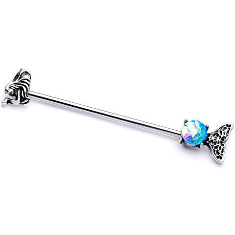14G Blue Mermaid Scale Tail Industrial Barbell 38mm