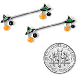 14G 5/8 Trick or Treat Witch Hat Halloween Nipple Ring Set