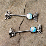 14G 5/8 Blue Mermaid Scale Tail Barbell Nipple Ring Set