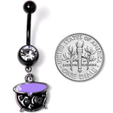Clear Gem Black Purple Witch Cauldron Halloween Dangle Belly Ring