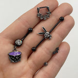 Clear Gem Black Purple Witch Cauldron Halloween Dangle Belly Ring