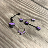 14G 11/16 Black Purple Cauldron Halloween Barbell Nipple Ring Set
