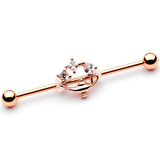 14G Clear CZ Gem Rose Gold Hue Genie Lamp Industrial Barbell 38mm