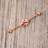 14G Clear CZ Gem Rose Gold Hue Genie Lamp Industrial Barbell 38mm