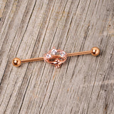 14G Clear CZ Gem Rose Gold Hue Genie Lamp Industrial Barbell 38mm