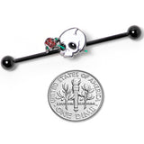 14G Black PVD Rose Skull Halloween Industrial Barbell 38mm