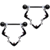 14G 9/16 Black Vampire Bat Halloween Dangle Nipple Ring Set
