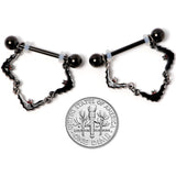 14G 9/16 Black Vampire Bat Halloween Dangle Nipple Ring Set