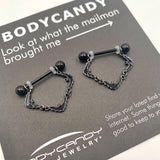 14G 9/16 Black Vampire Bat Halloween Dangle Nipple Ring Set