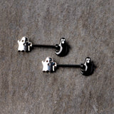 14G 9/16 Black PVD Black Ghost Halloween Nipple Ring Set