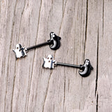14G 9/16 Black PVD Black Ghost Halloween Nipple Ring Set