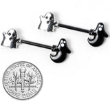14G 9/16 Black PVD Black Ghost Halloween Nipple Ring Set