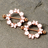 14G 9/16 Clear Gem Gold Tone Pink Butterfly Nipple Shield Set