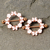 14G 9/16 Clear Gem Gold Tone Pink Butterfly Nipple Shield Set