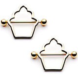 14G 9/16 Gold Tone Hollow Cupcake Nipple Shield Set