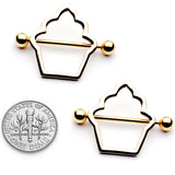 14G 9/16 Gold Tone Hollow Cupcake Nipple Shield Set