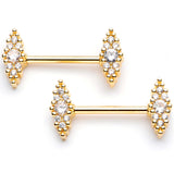 14G 9/16 Clear CZ Gem Gold Tone Texture Barbell Nipple Ring Set