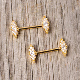 14G 9/16 Clear CZ Gem Gold Tone Texture Barbell Nipple Ring Set