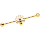 14G Gold Tone Flower Daisy Bee Industrial Barbell 38mm