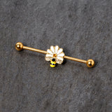 14G Gold Tone Flower Daisy Bee Industrial Barbell 38mm