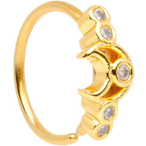 20G 5/16 Clear CZ Gem Gold Tone Crescent Moon Nose Hoop