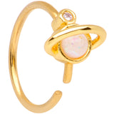 20G 5/16 Clear Gem White Faux Opal Gold Tone Planet Nose Hoop