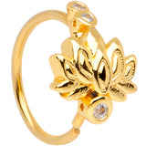 20G 5/16 Clear CZ Gem Gold Tone Lotus Flower Nose Hoop