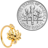 20G 5/16 Clear CZ Gem Gold Tone Lotus Flower Nose Hoop