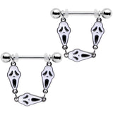 14G 9/16 Scary Screaming Ghost Halloween Dangle Nipple Ring Set