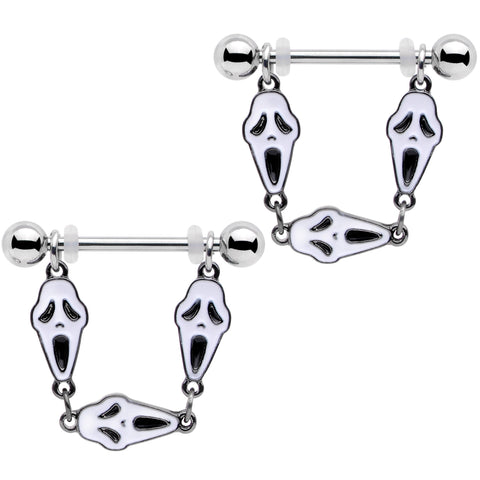 14G 9/16 Scary Screaming Ghost Halloween Dangle Nipple Ring Set