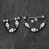 14G 9/16 Scary Screaming Ghost Halloween Dangle Nipple Ring Set