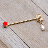 14G Gold Tone Red Flower Birdcage Industrial Barbell 38mm