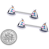 14G 9/16 Black Gem Teal Nautical Sailboat Barbell Nipple Ring Set