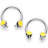 14G 1/2 Yellow End Elephant Horseshoe Nipple Ring Set