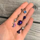 14G 3/8 Blue Gem Refined Rhombus Spiral Twister Belly Ring