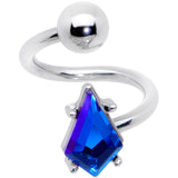 14G 3/8 Blue Gem Graceful Rhombus Spiral Twister Belly Ring