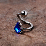 14G 3/8 Blue Gem Graceful Rhombus Spiral Twister Belly Ring