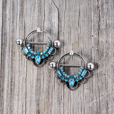 14G 5/8 Aqua Gem Filigree Nipple Shield Set
