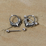14G 5/8 Clear Gem Filigree Nipple Shield Set