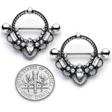 14G 5/8 Clear Gem Filigree Nipple Shield Set