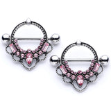 14G 5/8 Pink Gem Filigree Nipple Shield Set