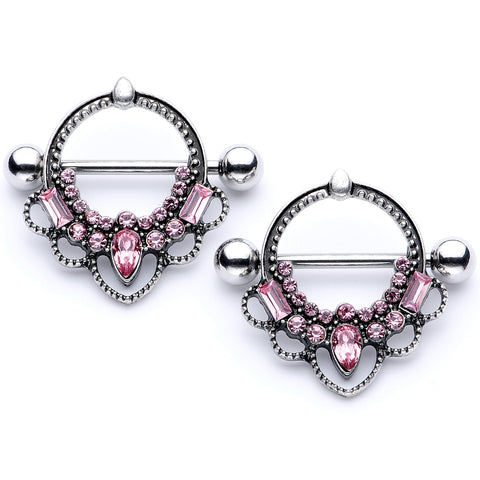 14G 5/8 Pink Gem Filigree Nipple Shield Set
