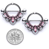 14G 5/8 Pink Gem Filigree Nipple Shield Set