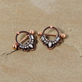 14G 5/8 Clear Gem Rose Gold Tone Filigree Nipple Shield Set