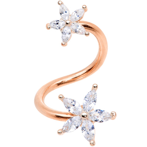 14G Clear Gem Rose Gold Hue Star Flower Spiral Twister Belly Ring