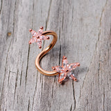 14G Clear Gem Rose Gold Hue Star Flower Spiral Twister Belly Ring